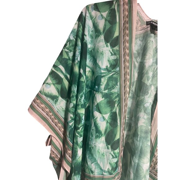 Steve Madden Sheer Tropical Print Kimono CoverUp O/S Green Lightweight Polyester - Picture 7 of 9